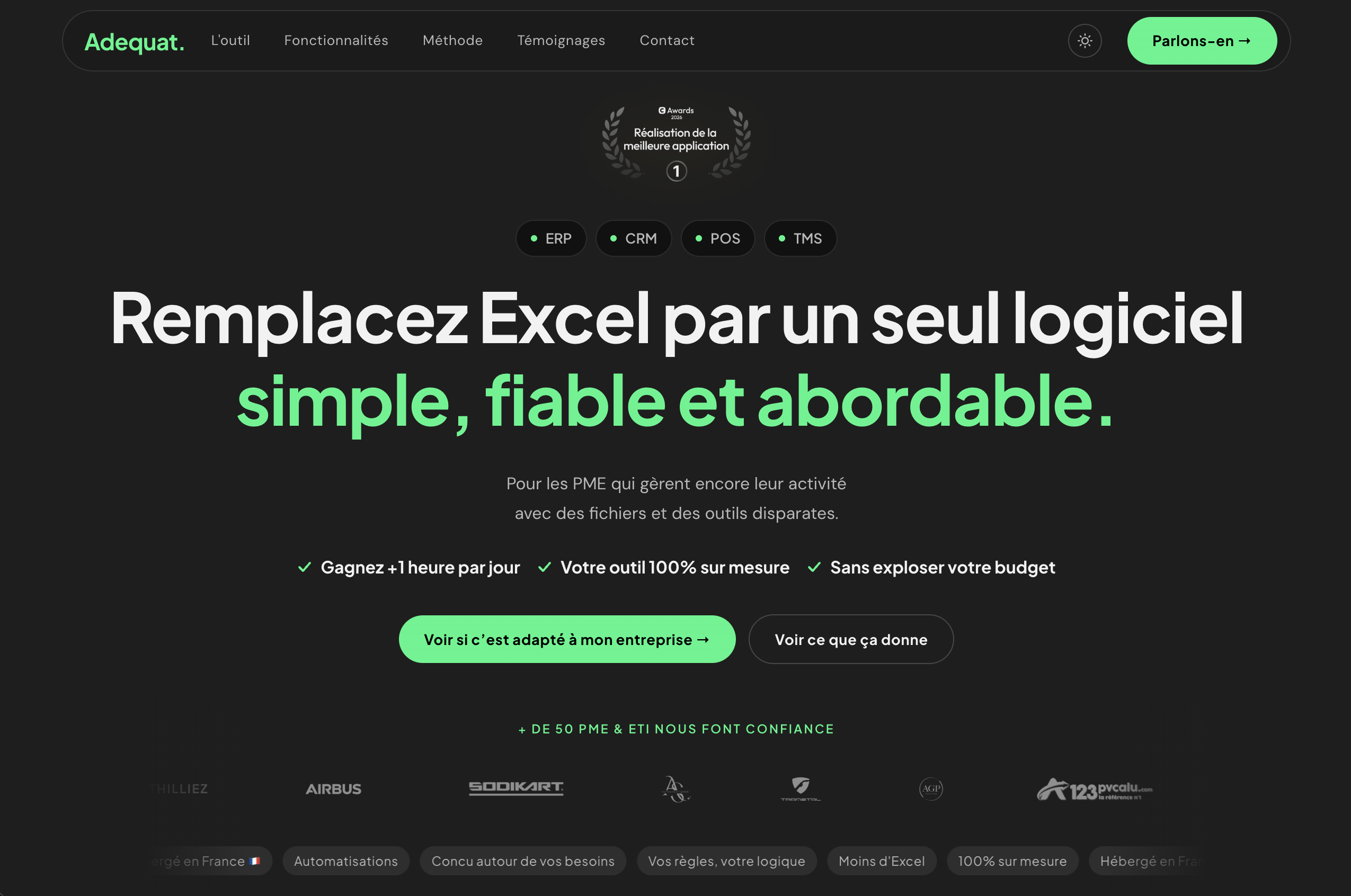 Aperçu du site web Adequat réalisé par Cinquante